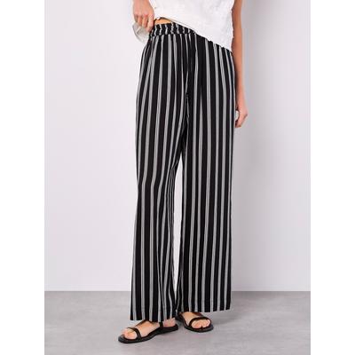 Relaxhose APRICOT "Gestreifte Hose", Damen, Gr. XS (34), N-Gr, schwarz, Obermaterial: 88% Viskose CV. 12% Leinen LI., gestreift, Hosen Relaxhose, mit weitem Bein