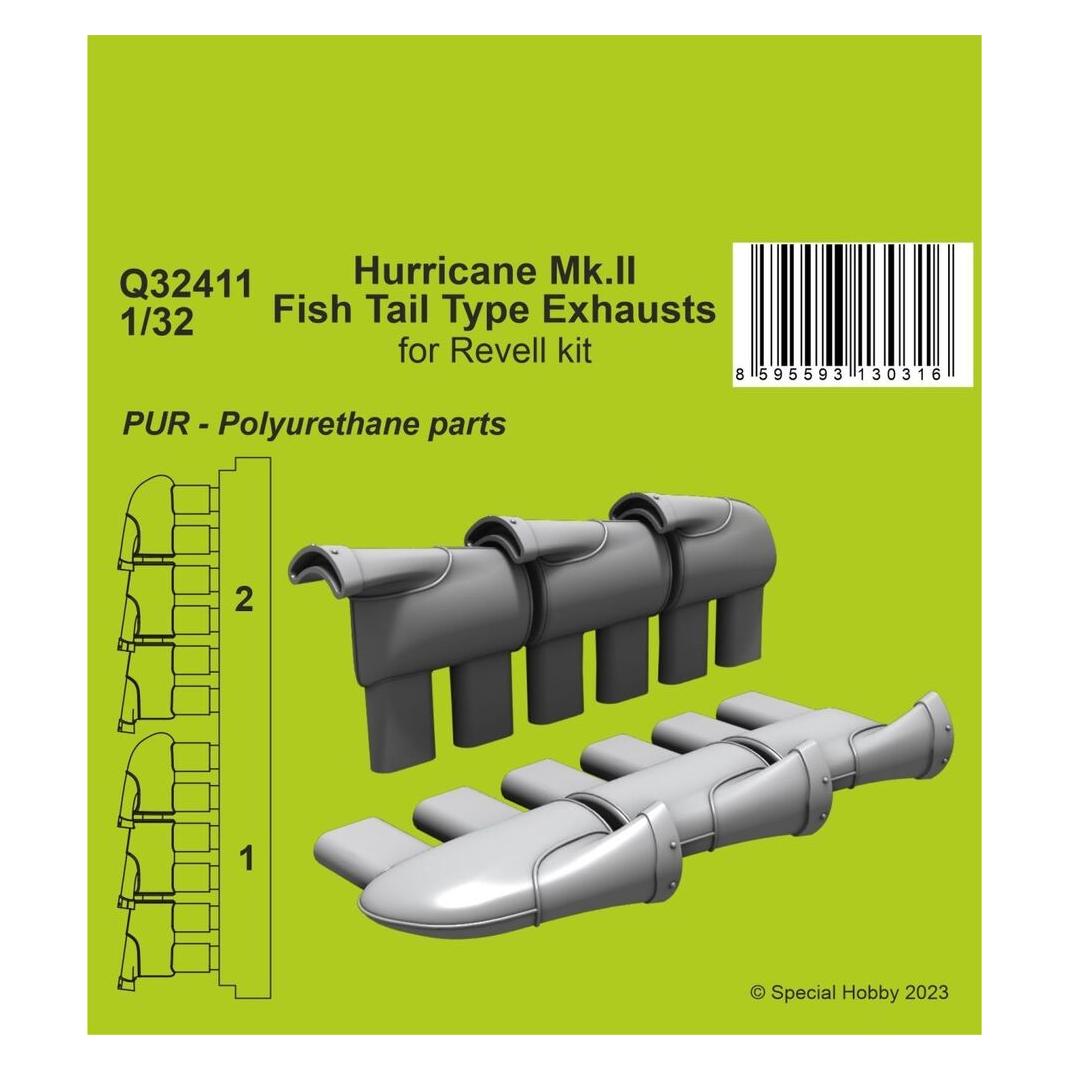 CMK Hurricane Mk.II Fish Tail Type Exhausts 1/32 (129-Q32411)