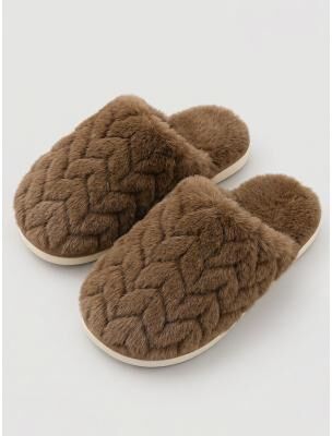 LightInthebox Women's Gray Fuzzy House Slippers - Geometric Faux Fur Open Back Slippers with Soft Cozy Lining, Ideal for Indoor Home Wear, Bedroom Relaxation, Lounging, Cold Winter Mornings Holiday Gifts