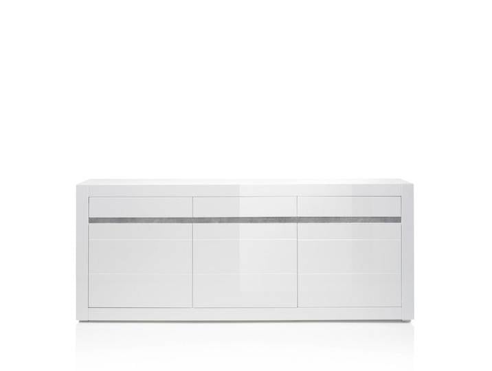 Lomadox Sideboard COGO-61, Sideboard in Hochglanz weiß mit Griffmulden in Betonoptik 217x90x42cm