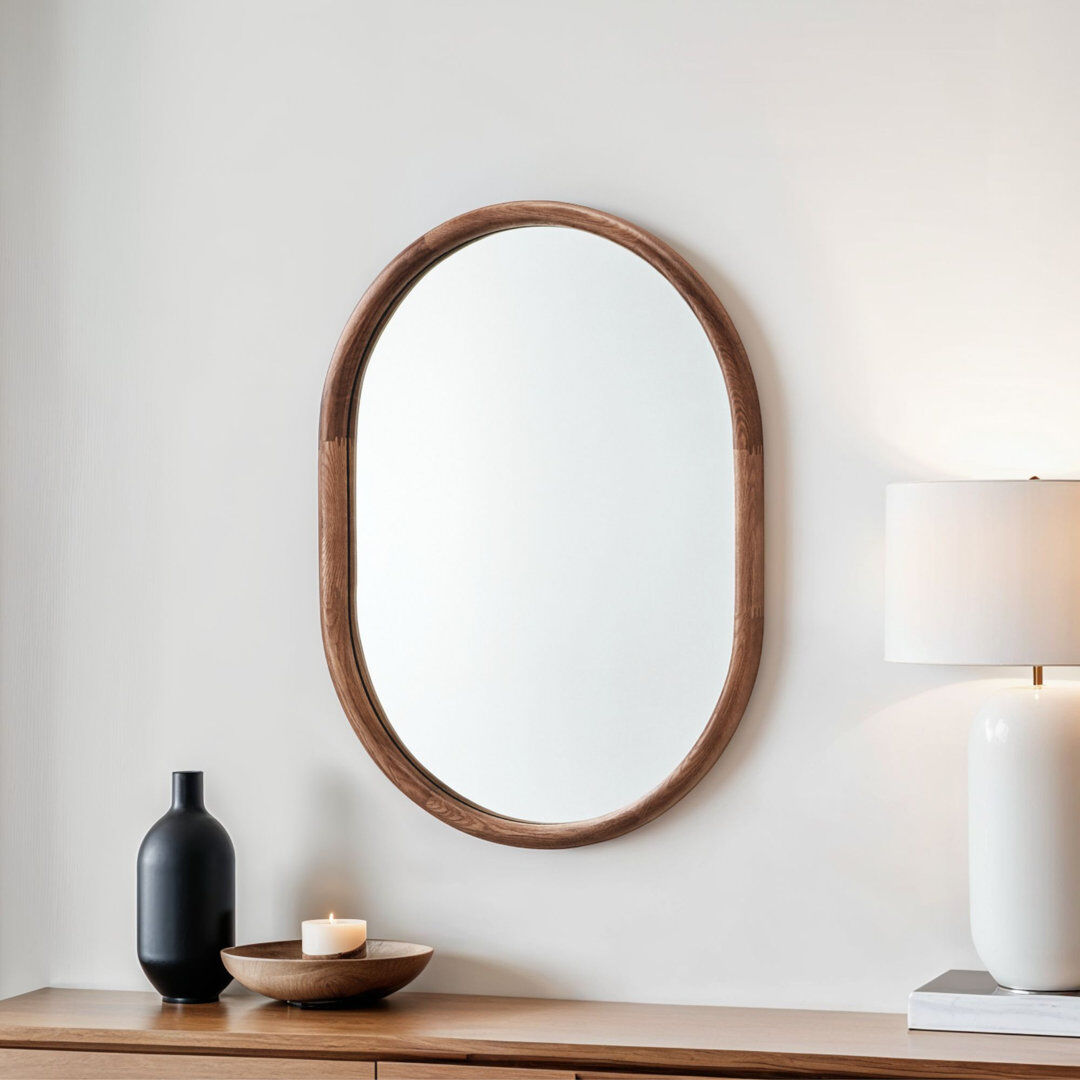 George Oliver Solid Wood Wall Mirror Brown Wood 80 cm H x 60 cm W