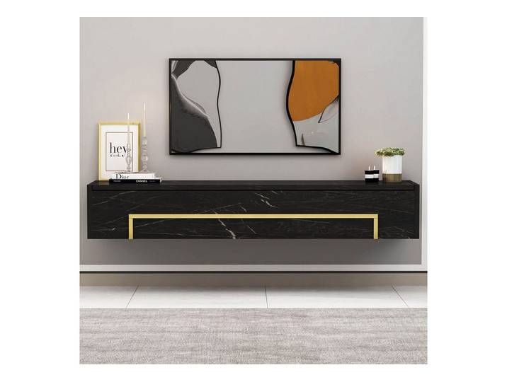 Brandloop Lowboard Brandloop TV-Lowboard Venice 120 cm Wandmontage Schwarz-Gold
