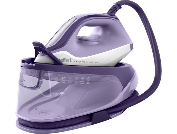 TEFAL Dampfbügelstation Power Pro Compact 200 , lila, Dampfbügelstationen, 2400 W, 120 g/min Dampfmenge, 370 g/min Dampfstoß, 1,7 L Wassertank, Dampfbügelstation