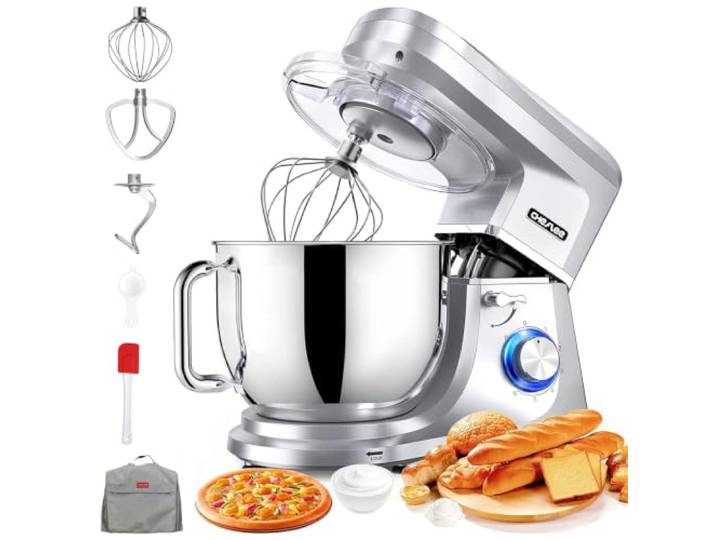 CHeflee Küchenmaschine,2000W Leistungsstarke Knetmaschine, mit Knet-und Rührfunktion 6 Geschwindigkeiten Geräuscharme Teigknetmaschine 8 L Edelstahlschüssel Knethaken & Schneebesen Staubschutzhülle