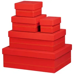 Rhodiarama Set mit 5 ineinander schachtelbaren Boxen aus Kunstleder, 44x34x16cm - Mohnrot 318983C
