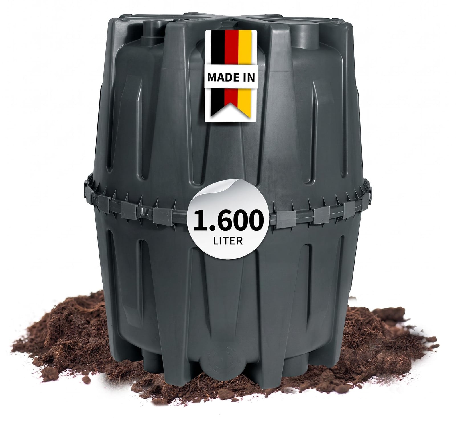 Graf Herkules verzamelput 1600 L zwart met steunbuis en DIBt-goedkeuring