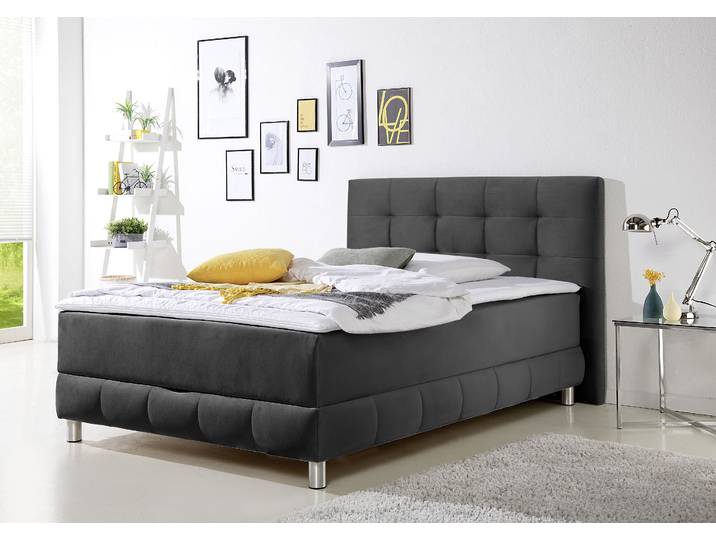 Boxbett, Samt, Grau (Schiefer), 154×230 cm, Bettkasten & Topper, Modern, Inosign