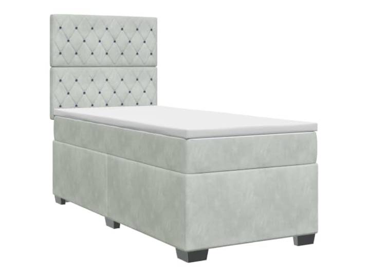 KTHLBRH Boxspringbett mit Matratze Hellgrau 90 x 190 cm Samt, Holztechnik, verstellbares Kopfteil, Taschenfedern, waschbare Bezüge, mittlere Steifigkeit