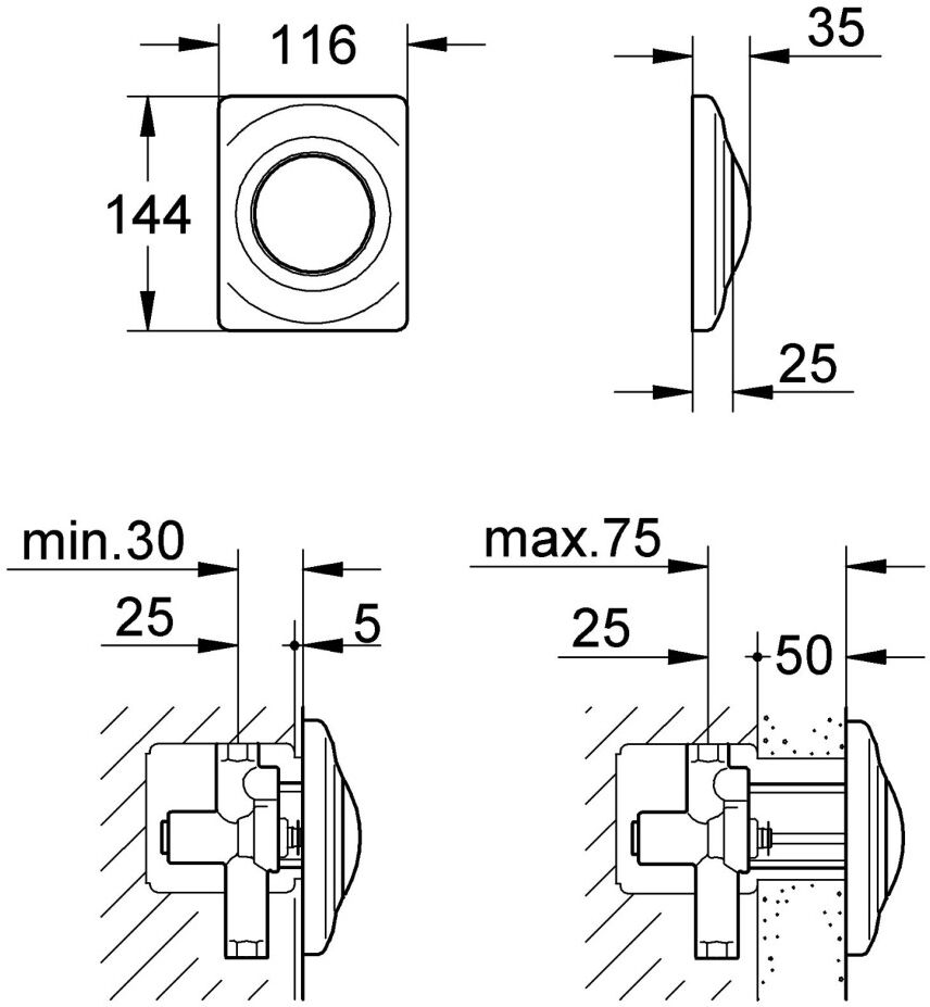 Grohe Urinal-Betätigung Surf 37018 mit Druckknopfbetätigung mattchrom, 37018P00 37018P00