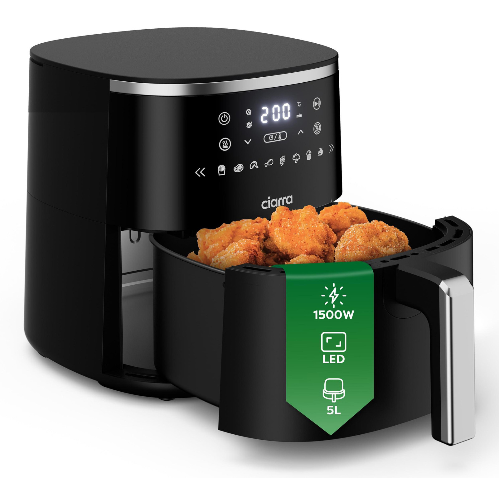 Ciarra heteluchtfriteuse met digitaal touchscreen, 5 liter