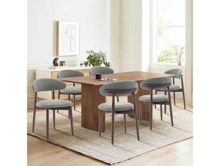 COLAMY Küchen Esszimmerstühle 6er Set, Moderne Polsterstuhl Essstühle mit Fester Rückenlehne, Stoff Esszimmerstühl mit Holzbein für Esszimmer, Küche, Restaurant, Grün