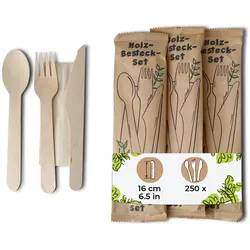 BIOZOYG 250 Stück Holzbesteck Besteckset Einwegbesteck FSC zertifiziert Gabel Messer Löffel Teelöffel biologisch abbaubar für warme und kalte Speisen