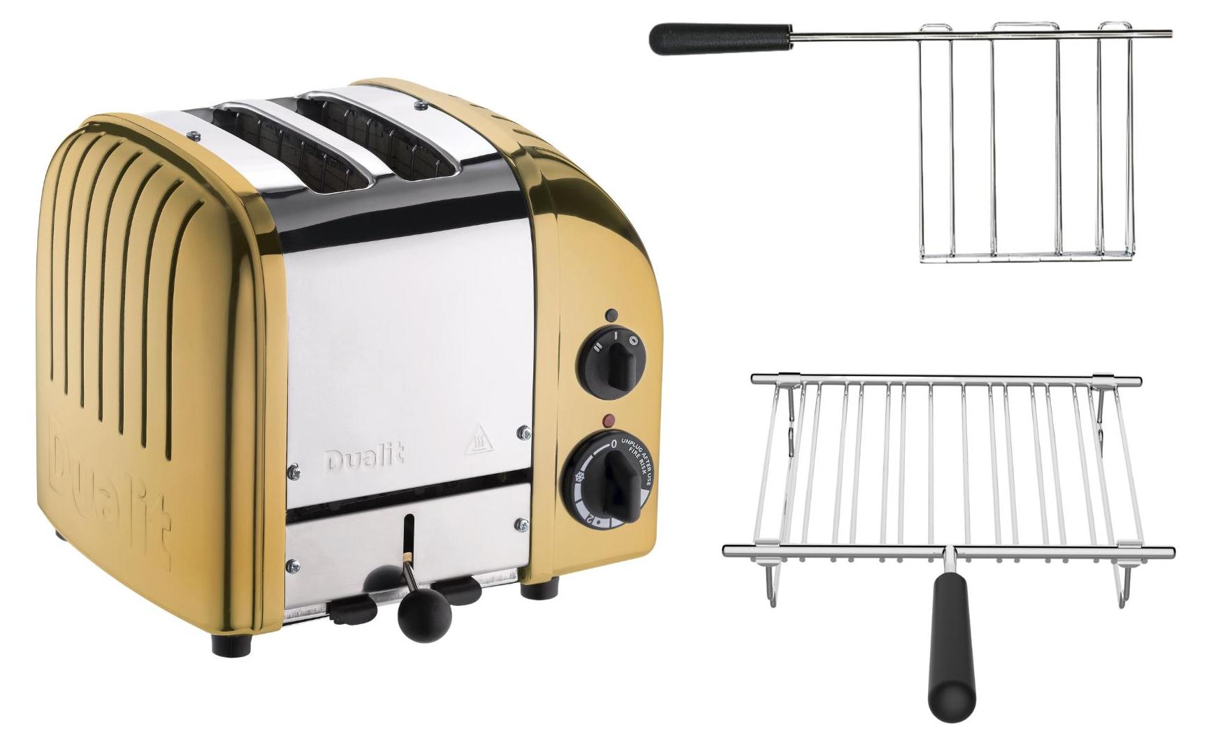 Dualit Toaster Paket 2, 2er Toaster mit Brötchenaufsatz und Sandwichzange Gold
