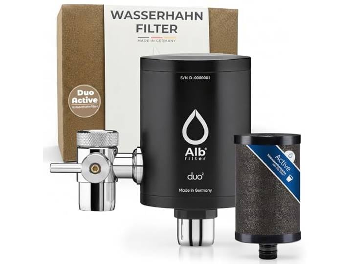 Alb Filter DUO ACTIVE Wasserfilter Wasserhahn Edelstahl Schwarz Reduziert Schadstoffe, Chlor & Mikroplastik, Trinkwasserfilter Küche mit Umschalthebel, Made in Germany