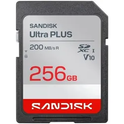 Sandisk SDXC Ultra PLUS 256GB (UHS-I,V10, U1, C10 (R200MB/s), HD) (256 GB, SDXC, U1, UHS-I), Speicherkarte
