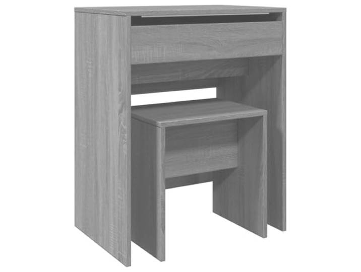 Xhnifbn Schminktisch mit Hocker und Spiegel, Grau Sonoma, 60x40x113,5 cm Kompakter Frisiertisch fürs Schlafzimmer mit integriertem Spiegel, Fach und passendem Hocker in moderner Holzoptik.