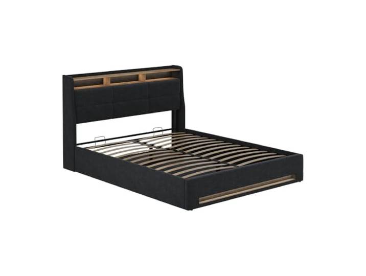 VitaliSpa Polsterbett Christin, Anthrazit/Eiche, 160x200 mit LED und USB-Anschluss