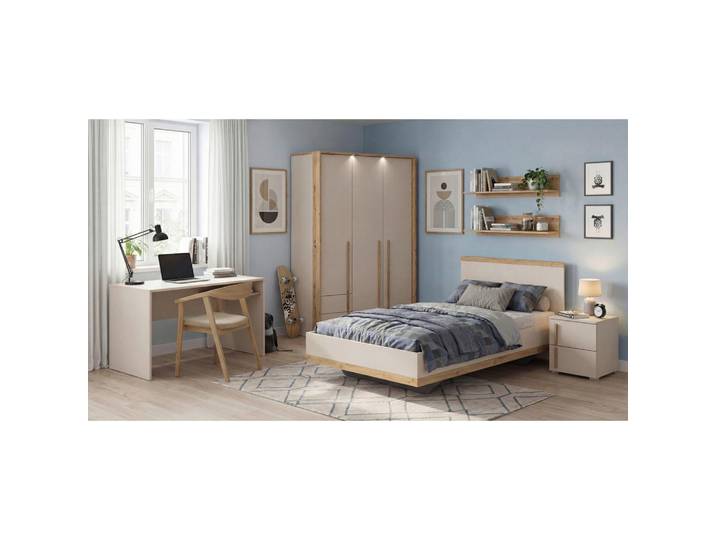 Stylife Jugendzimmer, Champagner, Eiche Artisan, 2 Fächer, G, 120x200 cm, Blauer Engel, Goldenes M, Made in Germany, Kinderzimmer & Jugendzimmer, Jugendmöbel, Komplette Kinderzimmer & Jugendzimmer