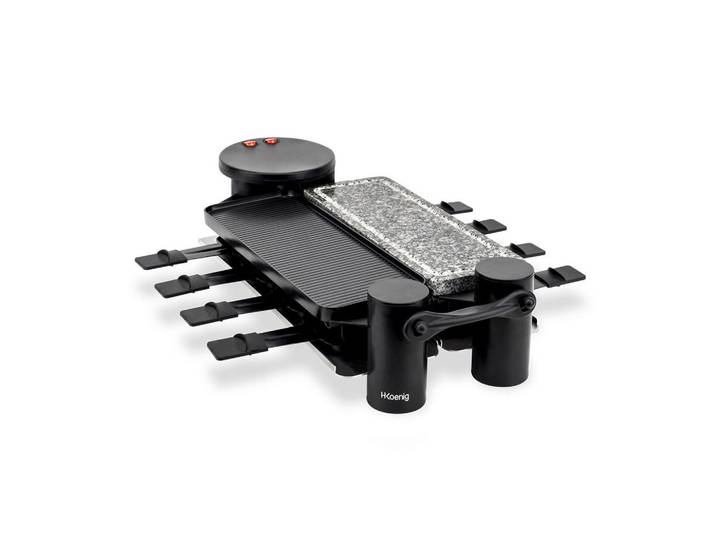 HKoenig Raclette-Gerät Rp360, Schwarz, für 8 Personen, Grill und Naturstein, Stein, 24.3x12.3x55 cm, Kochgeschirr, Tischgrills & Fondues, Raclette-Grills
