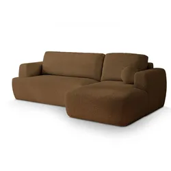 ECKSOFA SENTI N R-S Braun Boucle-Stoff mit Schlaffunktion