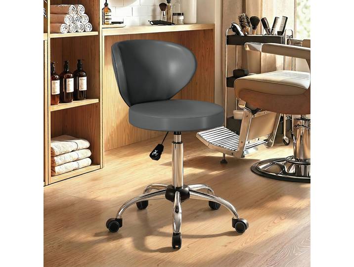 HOMCOM Tabouret Massage PU Gris Pivotant Hauteur Réglable Dossier