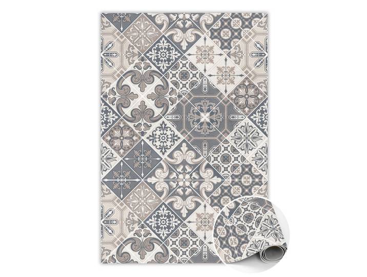 Tulup Vinyl Teppich 120x180 cm Katalanische Blumen, Beige, Kunststoff, Rechteckig, 120x180 cm, Teppiche und Böden, Teppiche, Outdoorteppiche