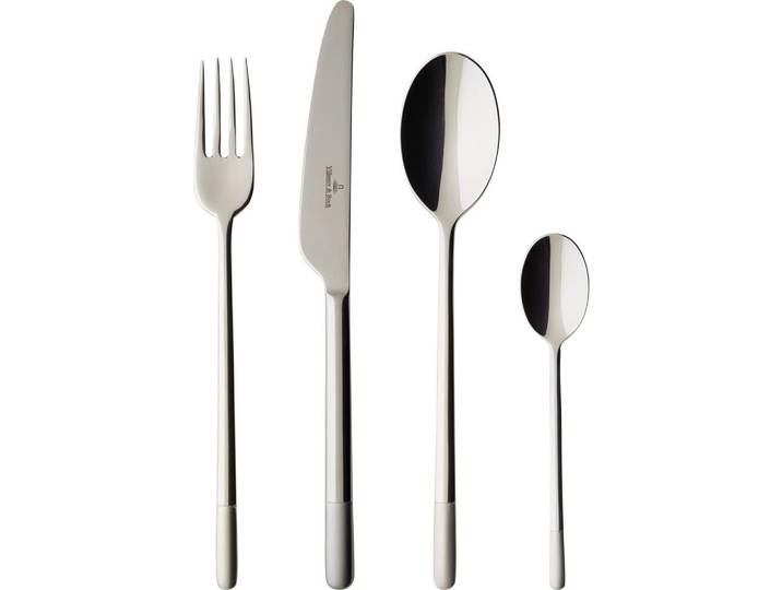 Villeroy & Boch Besteckset Ella satiniert, Edelstahl, Metall, 24-teilig, 27x5x42 cm, hitzebeständig, lebensmittelecht, nachhaltig, Hohlheftmesser, Essen & Trinken, Besteck, Besteck-Sets