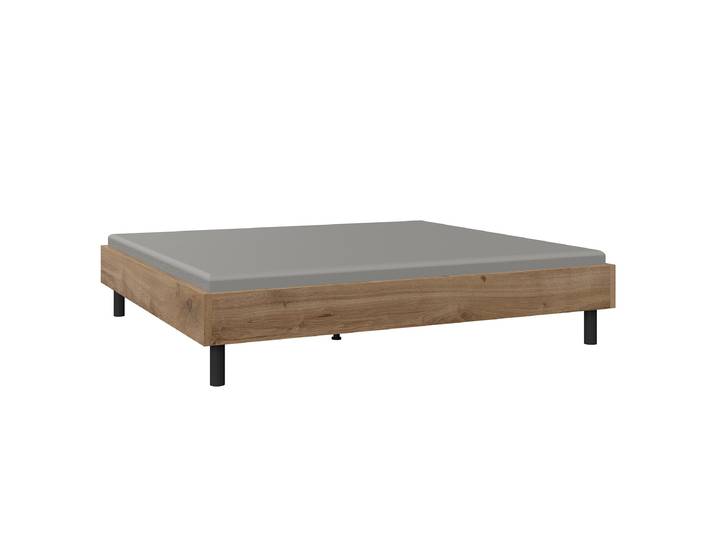 Futonbett Easy - Liegehöhe 55 cm 160 x 200cm Spanplatte foliert Braun/Plankeneiche Dekor Schwarz Eiche