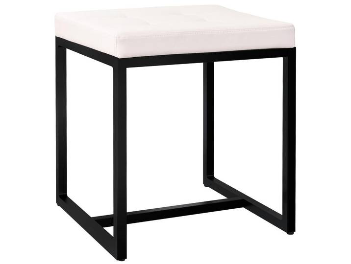 CLP Sitzwürfel eckig 40/40/48 cm Lederlook Creme, Metall, Rechteckig, 40x48x40 cm, Wohnzimmer, Sessel, Hocker, Sitzwürfel