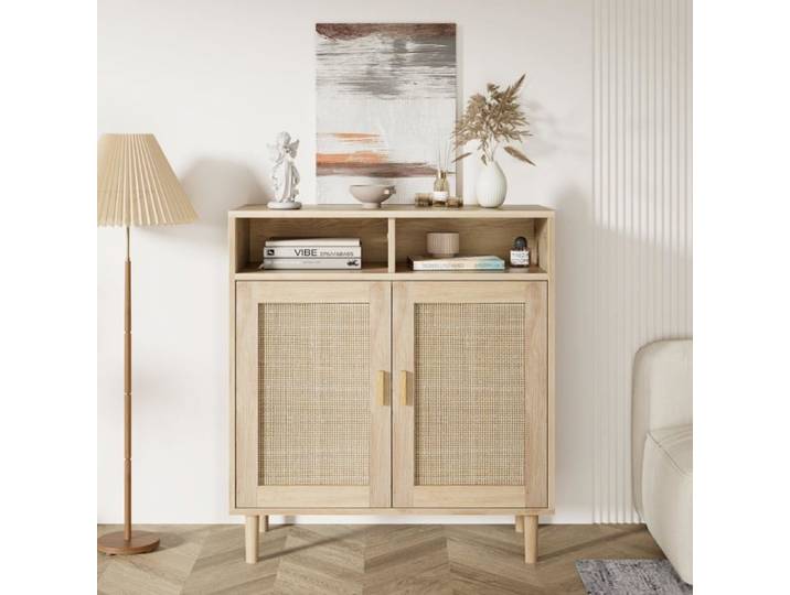 Buffet en rotin naturel - LUNSY - Rotin tressé à la main - Design aéré - Sécurité renforcée - Angles arrondis