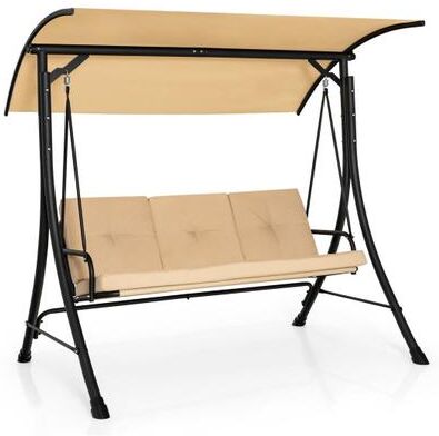 Costway 3-Seat Outdoor Porch Swing with Adjustable Canopy and Padded Cushions-Beige