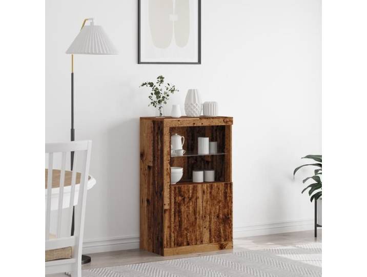 Buffet avec lumières LED en bois vieilli 60 5x37x100 cm