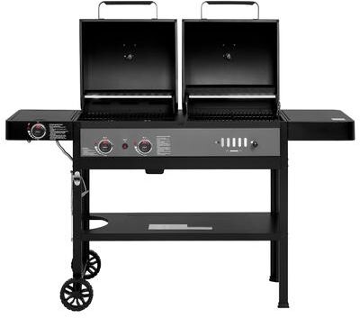 Royal Gourmet 2-Burner Gas/Charcoal Grill Combo with Side Burner & Side Shelf, Outdoor Backyard BBQ