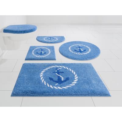 Badematte GRUND "Port Louis" Gr. 6, blau, H:20mm, Kunstfaser, Badematten, Badematte, Design mit Anker, maritim, Made in Europe