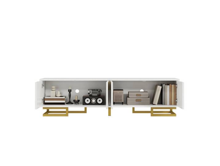 Okwish Tv-Schrank 160/38/44,5 cm weiß mit goldenen Griffen und stabilen Metallbeinen, Weiß, 160x44.5x38 cm, Wohnzimmer, TV Möbel, Lowboards, Lowboards stehend
