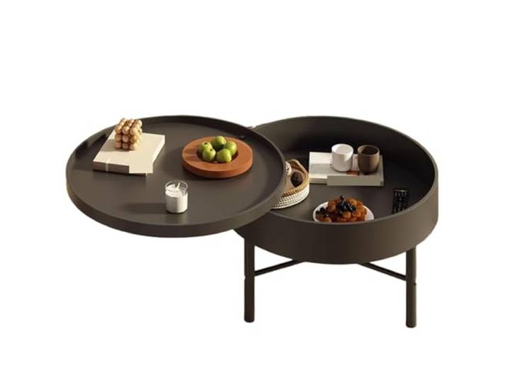 Ptasccne Drehbarer runder Couchtisch mit drehbarem Stauraum, klein Kreis-Teetische for den Wohnzimmerbalkon couchtisch
