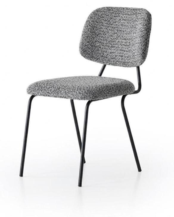 JVmoebel Comfortabele moderne eetkamerstoel in grijze stof met metalen onderstel