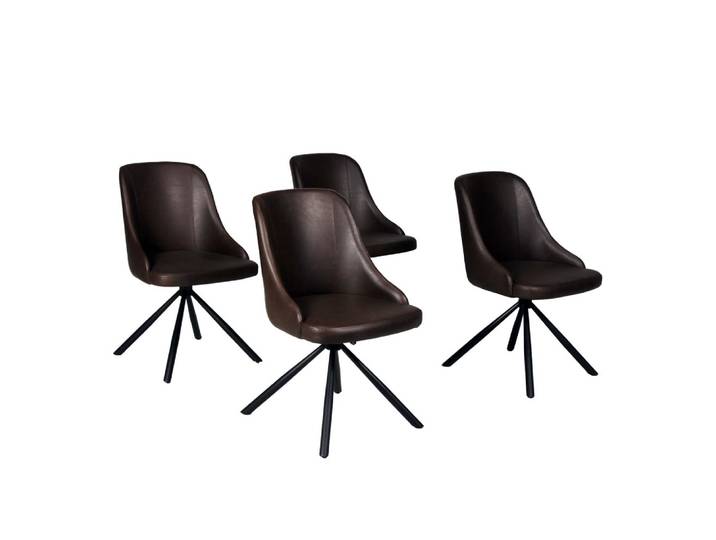 Lot de 4 chaises pivotantes, piétement métal et tissu, marron
