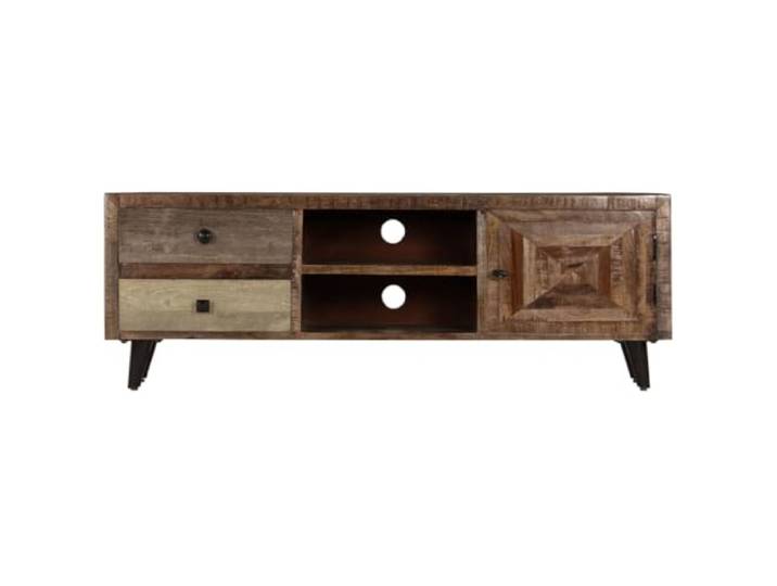 KGHERMDF TV-Schrank 118x30x40 cm Massivholz Mango Handgefertigt, 2 Fächer, 2 Schubladen, 1 Schrank, Rustikaler Stil