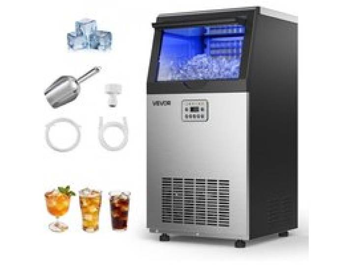 VEVOR Kommerzielle Eismaschine 45 kg/Tag, Eiswürfelbereiter mit 7,3-13,3 kg Eisvorratskapazität, Eiswürfelmaschine aus Edelstahl mit LED-Anzeige und Selbstreinigung, Ideal für Restaurant, Café und Bar