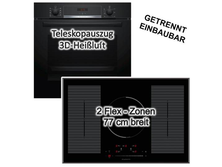 BOSCH Backofen-Set Backofen BOSCH Hydrolyse EcoClean+ Wolkenstein Induktionskochfeld 77cm, mit 1-fach Teilauszug, Hydrolyse EcoClean Direct