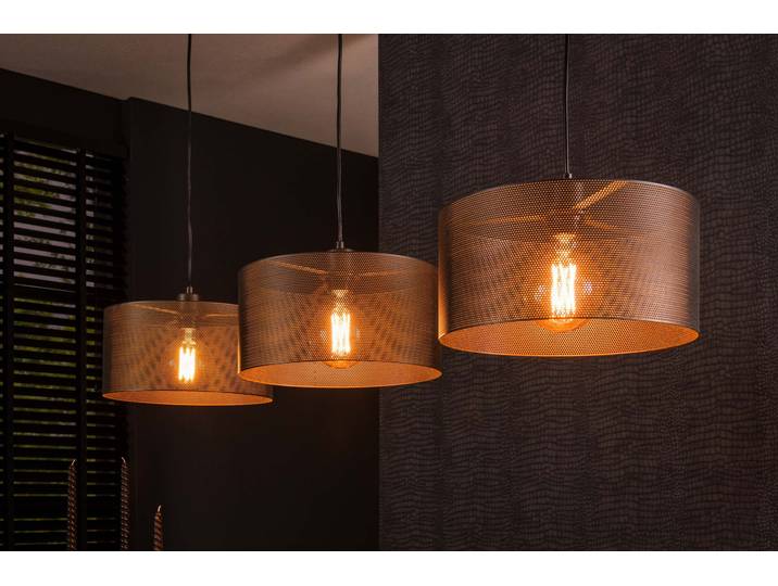 Pendelleuchte „Doralyn“ – Mit 3 Leuchten und zylindrischen Lampenschirmen im Netzgitter-Design - Schwarz-Mesh - Luxusbetten24