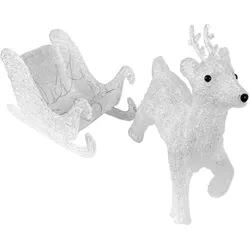Mojawo, Weihnachtsbeleuchtung, Acryl Rentier mit Schlitten 50 LEDs kaltweiss Aussenbeleuchtung