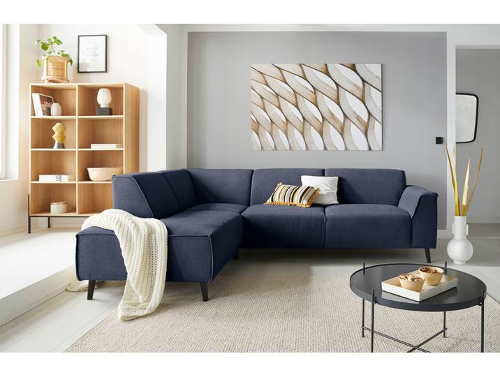Ecksofa, Chenille-Optik, Dunkelblau 263×191 cm, Mit Federkern, Klassisch, Domo-Collection