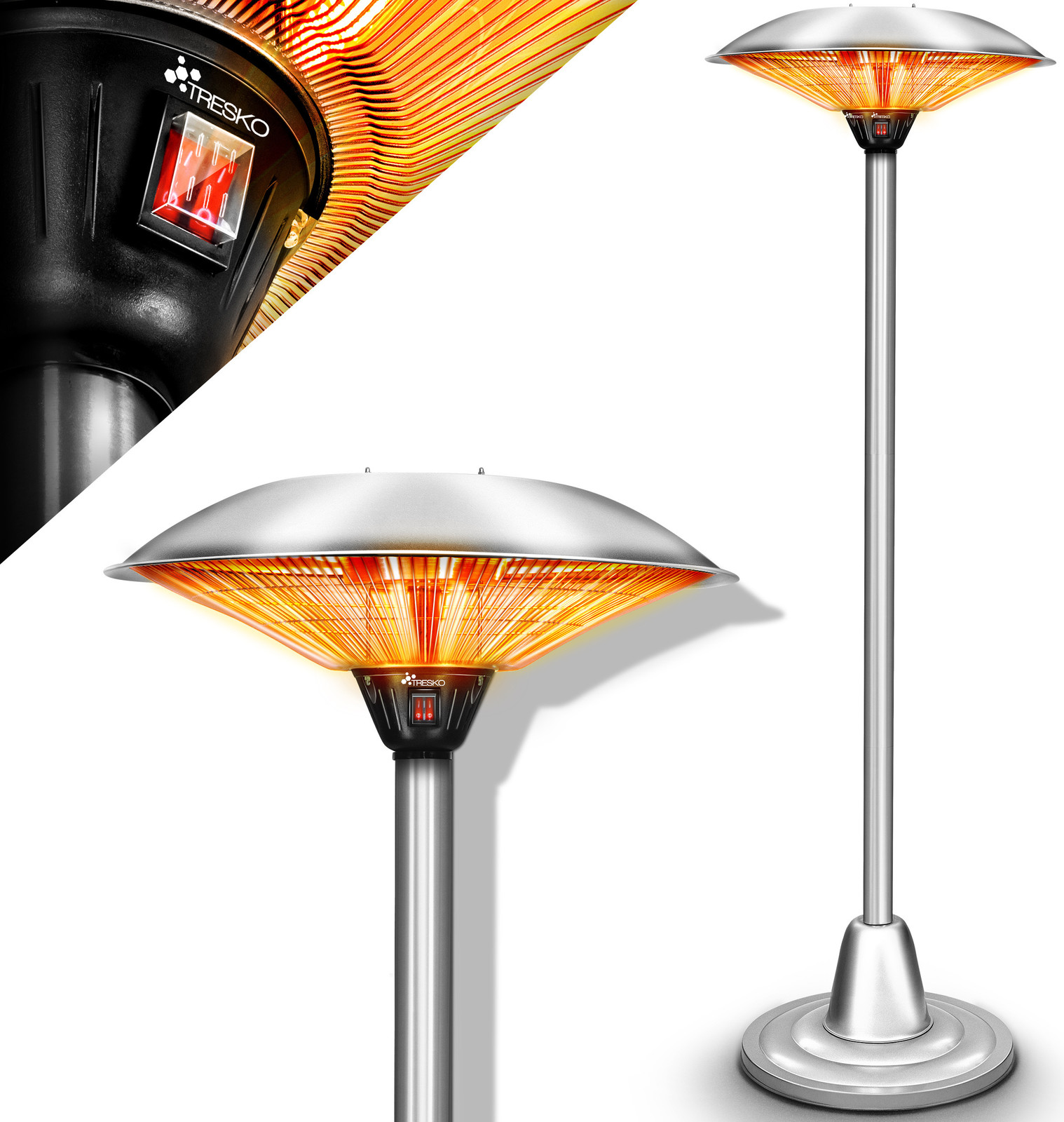 TRESKO Infrarood warmtestraler 2500 W, elektrische staande terrasverwarming voor binnen en buiten met led-display