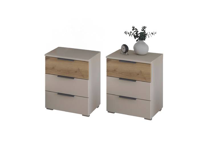 Nachttisch Paar beige Eiche 40 x 40 cm 3 Schubladen - rauch - SAJO