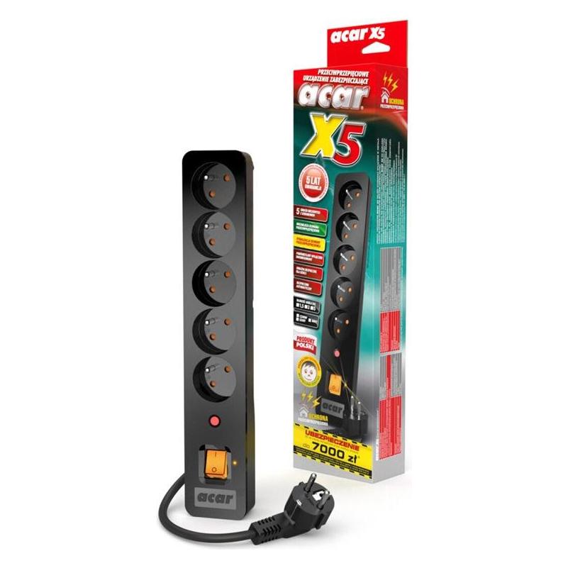 Acar X5 Black 5 AC outlet(s) (5x, 3 m) (W0180)