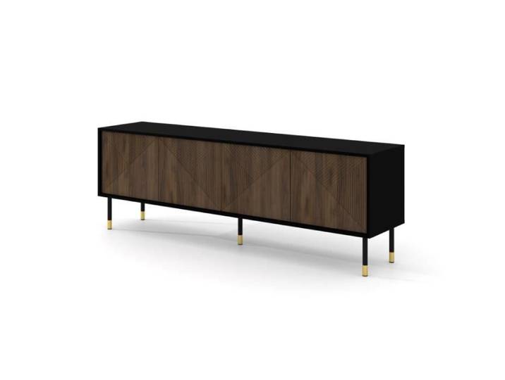Meubles TV - AC-Déco - Meuble TV à 4 portes imprimé géométrique  Woody  - Marron/Noir - L 180 cm