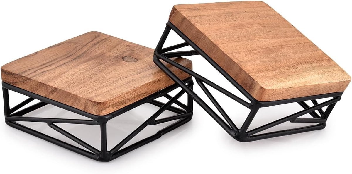 Houten Display Riser Set van 2 voor Keuken en Badkamer - Vierkante Stand