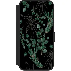 Nivocase Klapphülle für Samsung Galaxy S25+ Handyhülle aus Kunst Leder NIVOflip schwarz Blätter Natur (Samsung Galaxy S25+), Smartphone Hülle, Schwarz